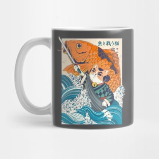 Samurai cat and koi fish Mug